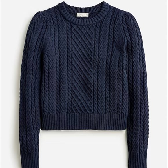 J. Crew Sweaters - J.Crew Cable-Knit Puff-Sleeve Crewneck Sweater - Size Large